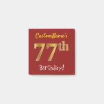 [ Thumbnail: Red, Faux Gold 77th Birthday, With Custom Name Notes ]