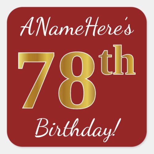 Red Faux Gold 78th Birthday  Custom Name Sticker