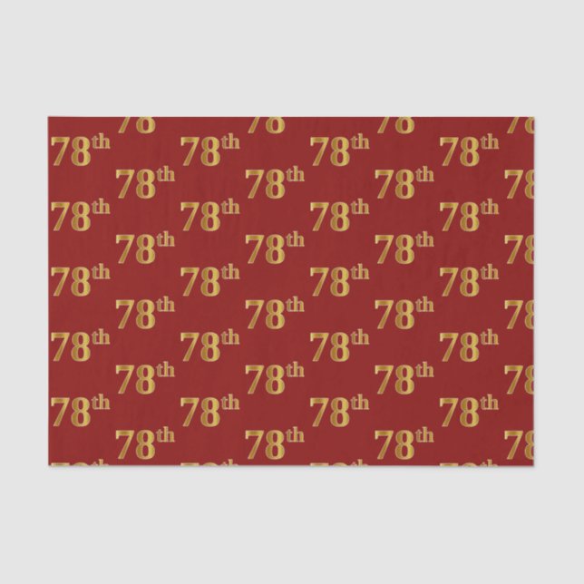 Red, Faux Gold 78th (Seventy-Eighth) Event Tissue Paper (Front)