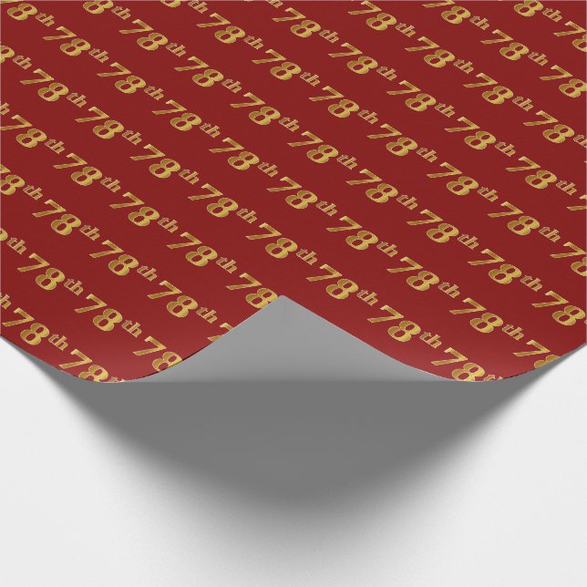 Red, Faux Gold 78th (Seventy-Eighth) Event Wrapping Paper (Corner)