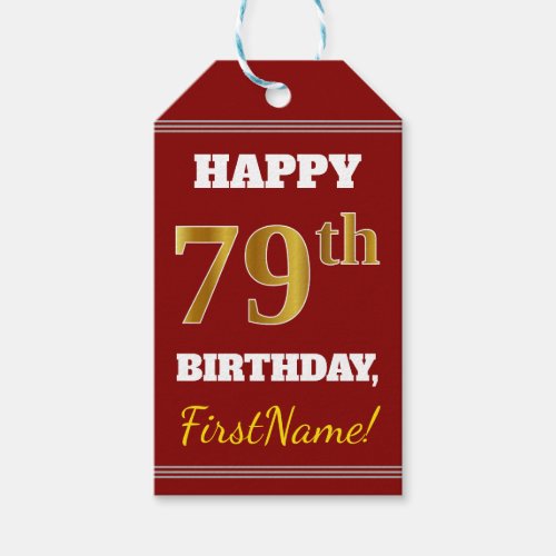 Red Faux Gold 79th Birthday  Custom Name Gift Tags