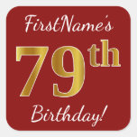 [ Thumbnail: Red, Faux Gold 79th Birthday + Custom Name Sticker ]