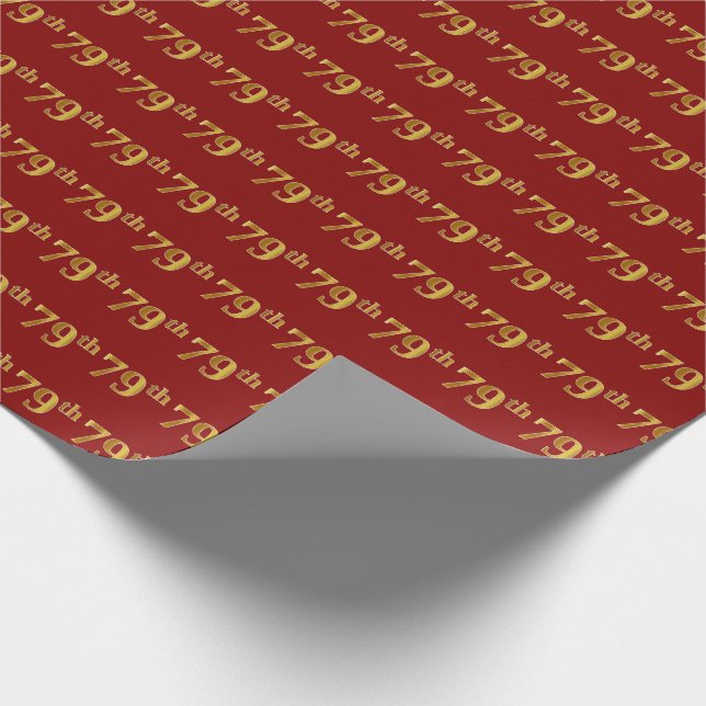 Red, Faux Gold 79th (Seventy-Ninth) Event Wrapping Paper (Corner)