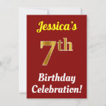 [ Thumbnail: Red, Faux Gold 7th Birthday Celebration + Name Invitation ]