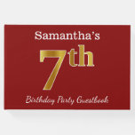 [ Thumbnail: Red, Faux Gold 7th Birthday Party + Custom Name Guest Book ]