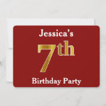 [ Thumbnail: Red, Faux Gold 7th Birthday Party + Custom Name Invitation ]