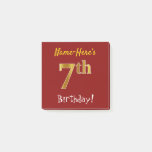 [ Thumbnail: Red, Faux Gold 7th Birthday, With Custom Name Notes ]