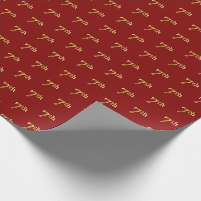 Red, Faux Gold 7th (Seventh) Event Wrapping Paper (Corner)
