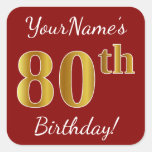[ Thumbnail: Red, Faux Gold 80th Birthday + Custom Name Sticker ]
