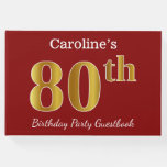 [ Thumbnail: Red, Faux Gold 80th Birthday Party + Custom Name Guest Book ]
