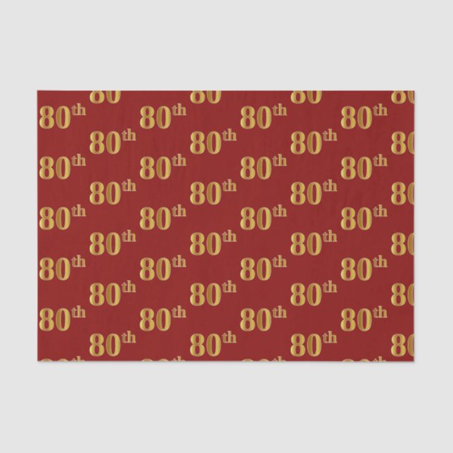 Red, Faux Gold 80th (Eightieth) Event Tissue Paper (Front)