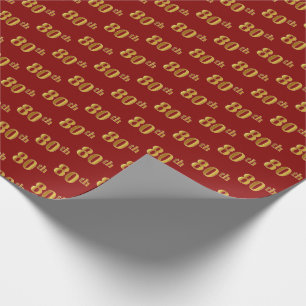 Red, Faux Gold 80th (Eightieth) Event Wrapping Paper