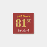 [ Thumbnail: Red, Faux Gold 81st Birthday, With Custom Name Notes ]