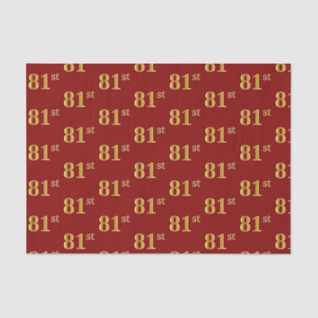 Red, Faux Gold 81st (Eighty-First) Event Tissue Paper (Front)