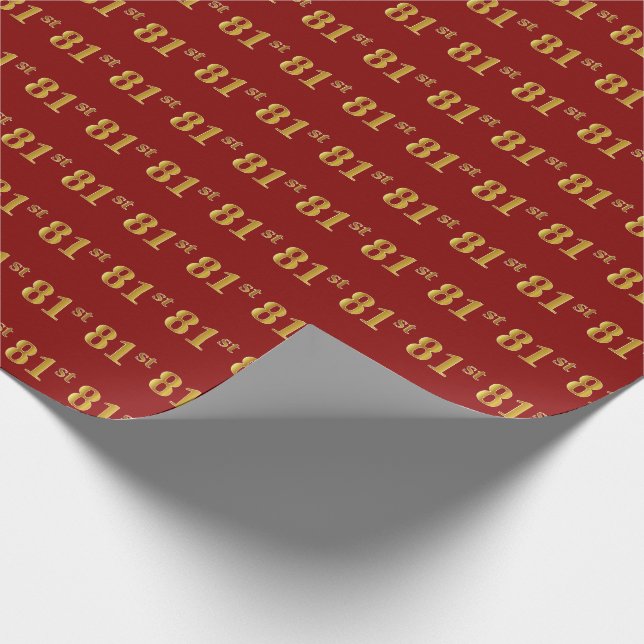 Red, Faux Gold 81st (Eighty-First) Event Wrapping Paper (Corner)