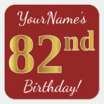 [ Thumbnail: Red, Faux Gold 82nd Birthday + Custom Name Sticker ]