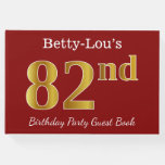 [ Thumbnail: Red, Faux Gold 82nd Birthday Party + Custom Name Guest Book ]