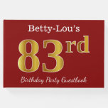 [ Thumbnail: Red, Faux Gold 83rd Birthday Party + Custom Name Guest Book ]