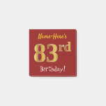[ Thumbnail: Red, Faux Gold 83rd Birthday, With Custom Name Notes ]