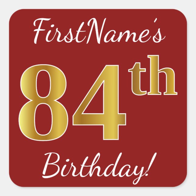 Red, Faux Gold 84th Birthday + Custom Name Sticker (Front)