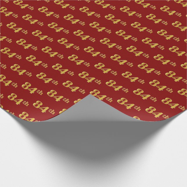 Red, Faux Gold 84th (Eighty-Fourth) Event Wrapping Paper (Corner)