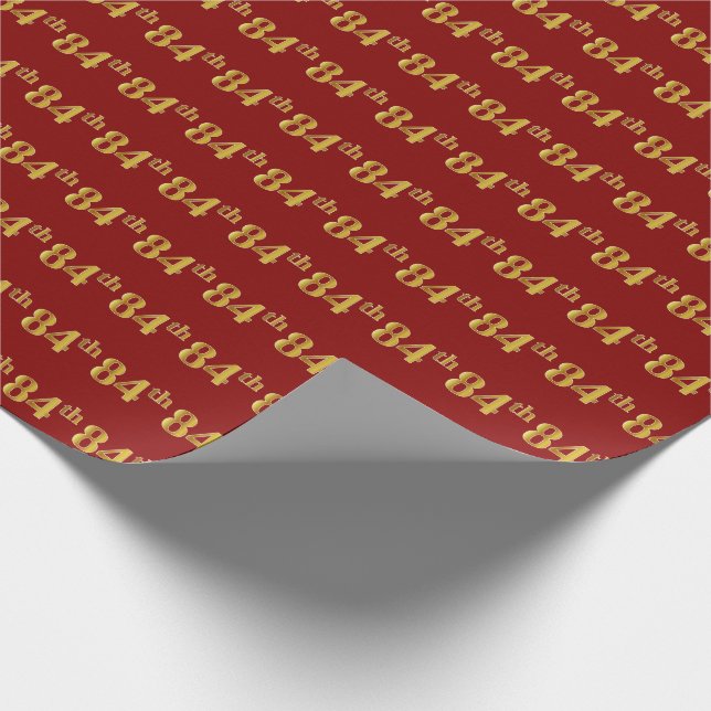 Red, Faux Gold 84th (Eighty-Fourth) Event Wrapping Paper (Corner)