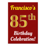 [ Thumbnail: Red, Faux Gold 85th Birthday Celebration + Name Invitation ]