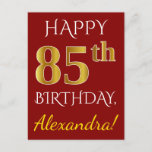 [ Thumbnail: Red, Faux Gold 85th Birthday + Custom Name Postcard ]