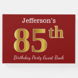 [ Thumbnail: Red, Faux Gold 85th Birthday Party + Custom Name Guest Book ]