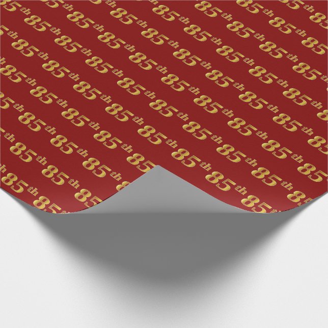 Red, Faux Gold 85th (Eighty-Fifth) Event Wrapping Paper (Corner)