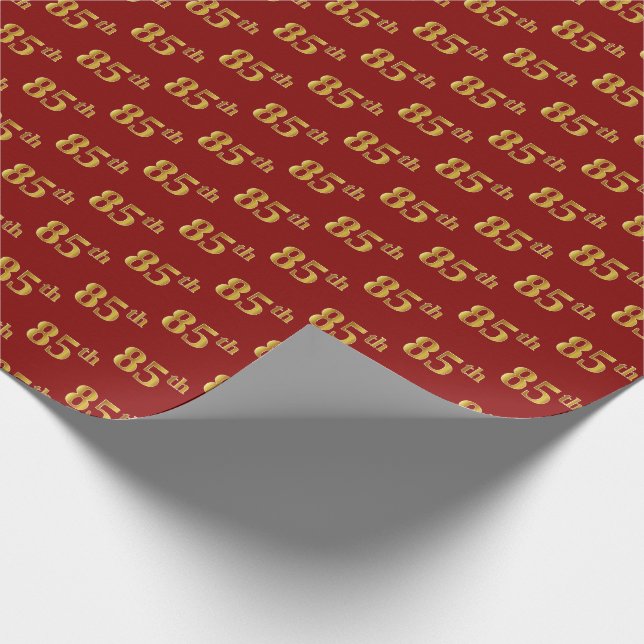 Red, Faux Gold 85th (Eighty-Fifth) Event Wrapping Paper (Corner)
