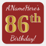 [ Thumbnail: Red, Faux Gold 86th Birthday + Custom Name Sticker ]