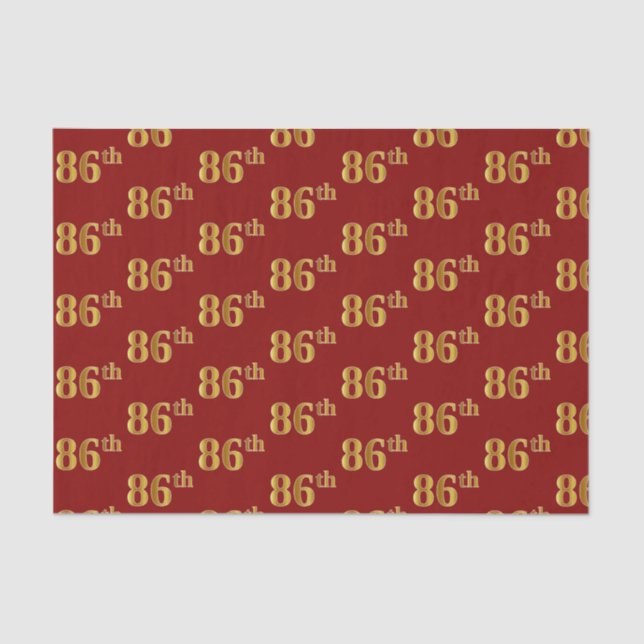 Red, Faux Gold 86th (Eighty-Sixth) Event Tissue Paper (Front)