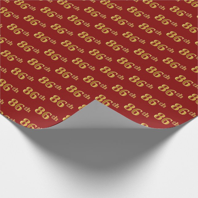 Red, Faux Gold 86th (Eighty-Sixth) Event Wrapping Paper (Corner)