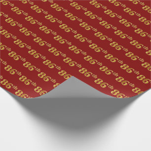 Red, Faux Gold 86th (Eighty-Sixth) Event Wrapping Paper