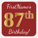 [ Thumbnail: Red, Faux Gold 87th Birthday + Custom Name Sticker ]