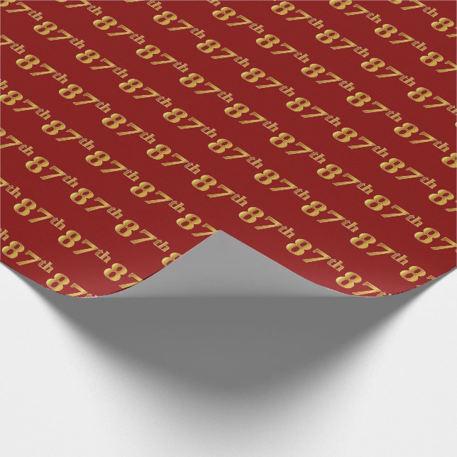 Red, Faux Gold 87th (Eighty-Seventh) Event Wrapping Paper (Corner)