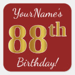 [ Thumbnail: Red, Faux Gold 88th Birthday + Custom Name Sticker ]
