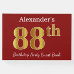 [ Thumbnail: Red, Faux Gold 88th Birthday Party + Custom Name Guest Book ]