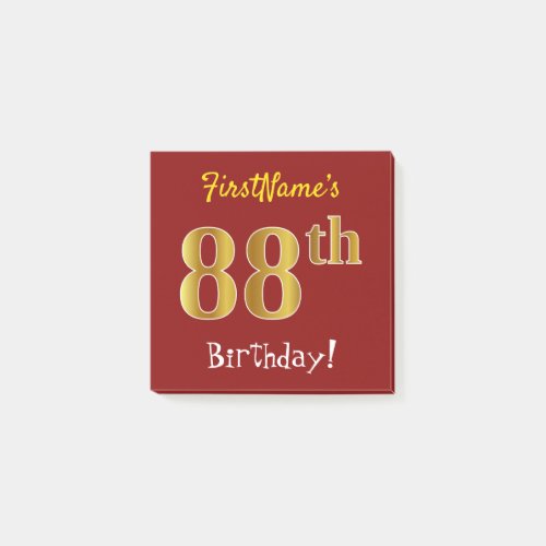 Red Faux Gold 88th Birthday With Custom Name Post_it Notes