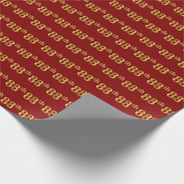 Red, Faux Gold 88th (Eighty-Eighth) Event Wrapping Paper (Corner)
