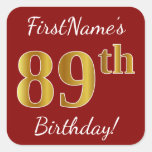 [ Thumbnail: Red, Faux Gold 89th Birthday + Custom Name Sticker ]