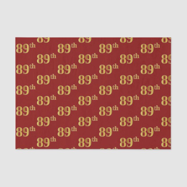 Red, Faux Gold 89th (Eighty-Ninth) Event Tissue Paper (Front)