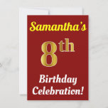 [ Thumbnail: Red, Faux Gold 8th Birthday Celebration + Name Invitation ]