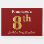 [ Thumbnail: Red, Faux Gold 8th Birthday Party + Custom Name Guest Book ]