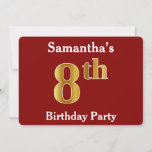 [ Thumbnail: Red, Faux Gold 8th Birthday Party + Custom Name Invitation ]