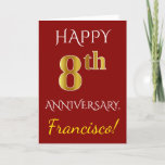 [ Thumbnail: Red, Faux Gold 8th Wedding Anniversary + Name Card ]