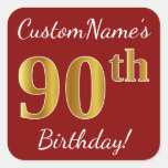[ Thumbnail: Red, Faux Gold 90th Birthday + Custom Name Sticker ]