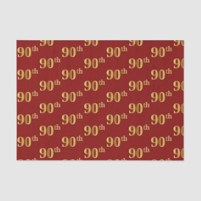 Red, Faux Gold 90th (Ninetieth) Event Tissue Paper (Front)