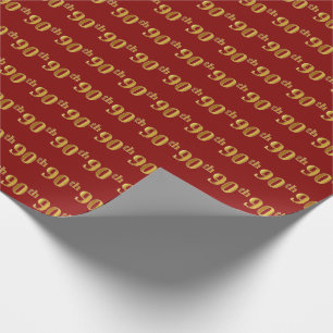 Red, Faux Gold 90th (Ninetieth) Event Wrapping Paper